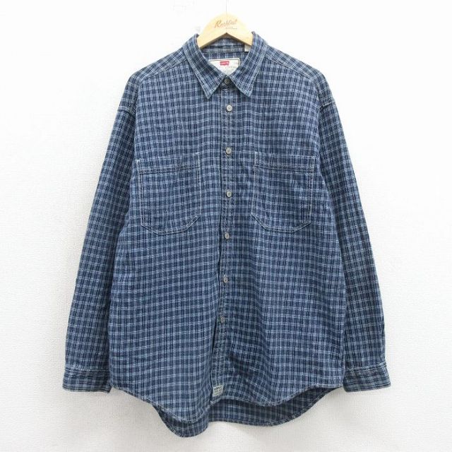 リーバイス 00s 長袖シャツ ネイビーチェック XL | 古着