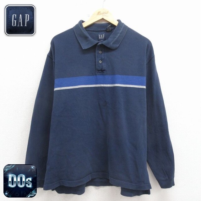 【20%OFF】ギャップ 00s 長袖ポロシャツ ネイビー メンズXL相当 | 古着