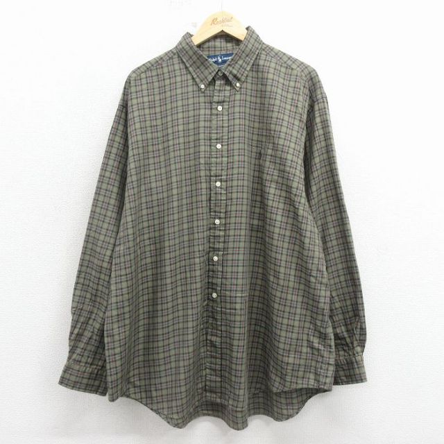 ラルフローレン 90s 長袖シャツ ワンポイントロゴ グリーンチェック メンズXL相当 | 古着