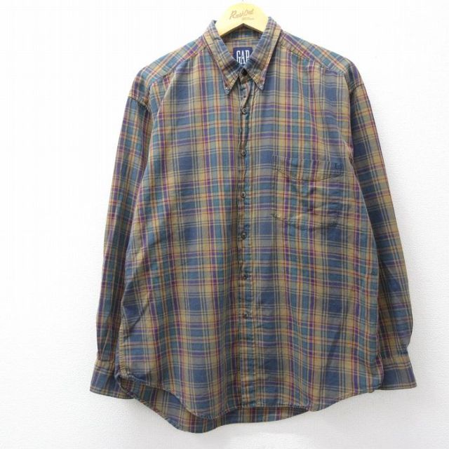 ギャップ 90s 長袖シャツ チェック ネイビー メンズXL相当 | 古着