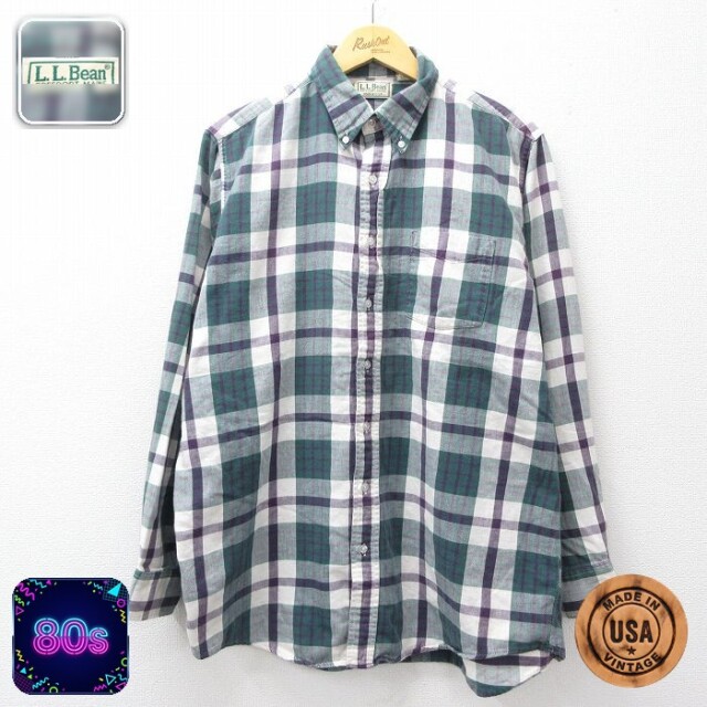【20%OFF】エルエルビーン 80s 長袖シャツ グリーンチェック メンズL相当 | 古着