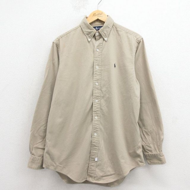 ラルフローレン 90s 長袖シャツ ワンポイントロゴ ベージュ メンズL相当 | 古着