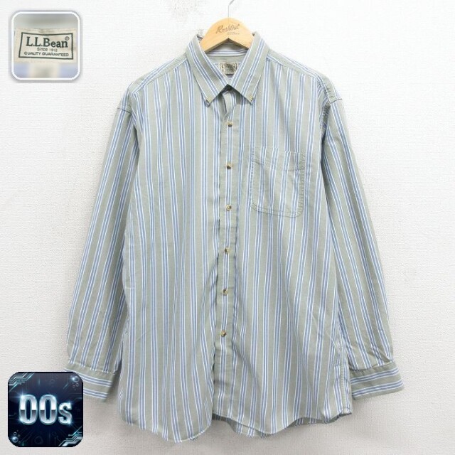 【20%OFF】エルエルビーン 00s 長袖シャツ ストライプ グリーン メンズXL相当 | 古着