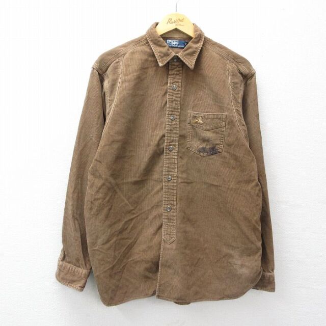 ラルフローレン 90s 長袖シャツ ワンポイントロゴ ブラウン メンズXL相当 | 古着