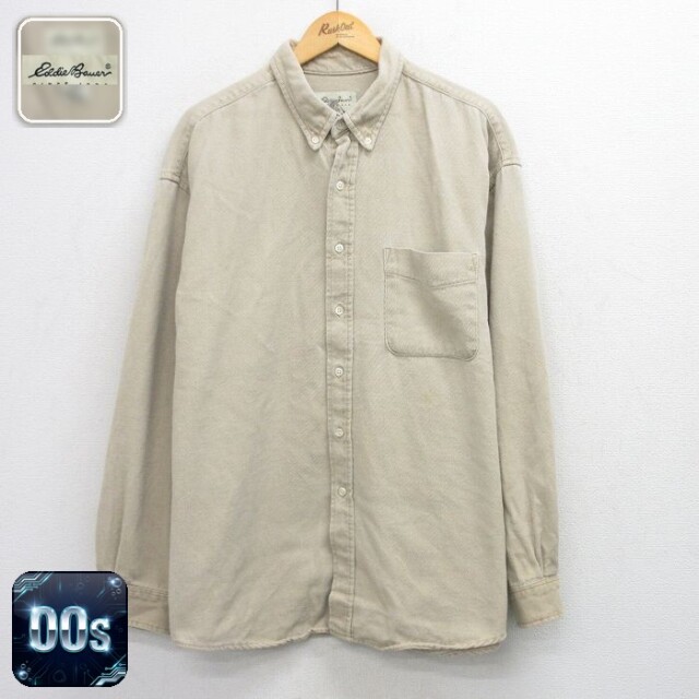 【20%OFF】エディーバウアー 00s 長袖シャツ ワンポイントロゴ ベージュ メンズXL相当 | 古着
