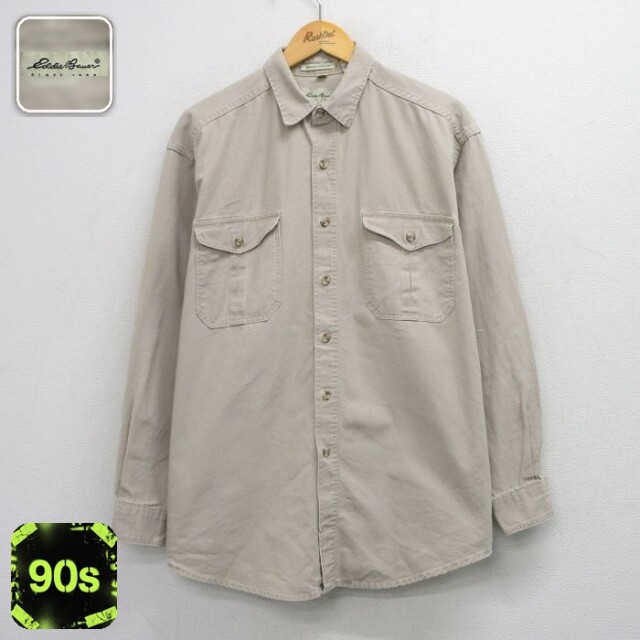 【20%OFF】エディーバウアー 90s 長袖シャツ ベージュ メンズXL相当 | 古着