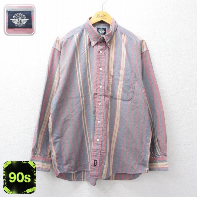 【20%OFF】ドッカーズ 90s 長袖シャツ ストライプ ネイビー メンズXL相当 | 古着
