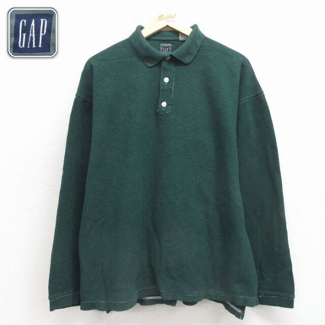 【20%OFF】ギャップ 長袖ポロシャツ 鹿の子 グリーン メンズXL相当 | 古着
