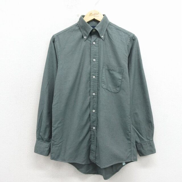 ランズエンド 90s 長袖シャツ ストライプ グリーン メンズM相当 | 古着