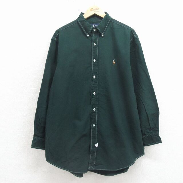 ラルフローレン 90s 長袖シャツ ワンポイントロゴ グリーン メンズXL相当 | 古着