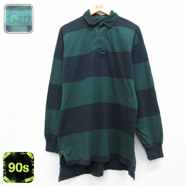 【20%OFF】ギャップ 90s 長袖ラガーシャツ ボーダー グリーン メンズL相当 | 古着