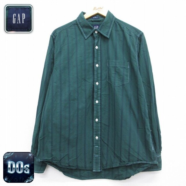 【20%OFF】ギャップ 00s 長袖シャツ ストライプ グリーン メンズXL相当 | 古着