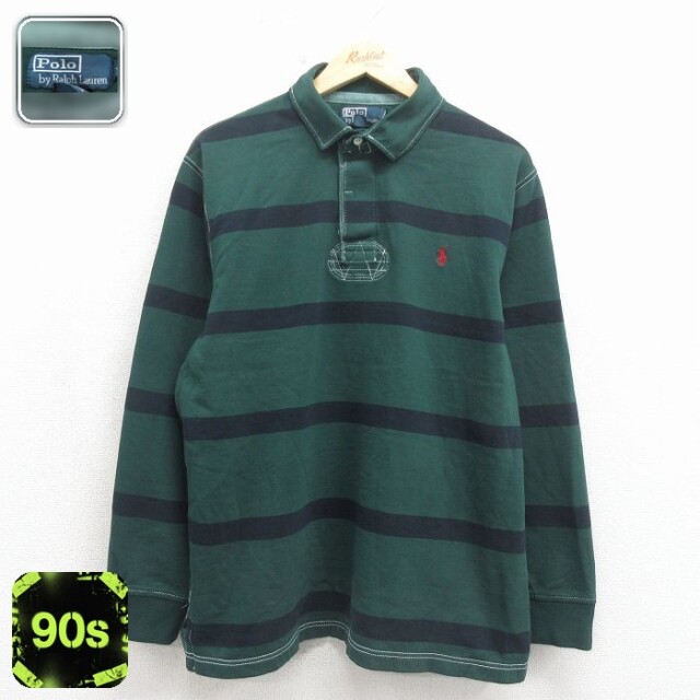 【20%OFF】ラルフローレン 90s 長袖ラガーシャツ ワンポイントロゴ グリーン メンズXL相当 | 古着