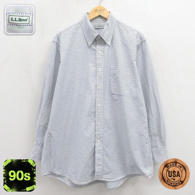 【20%OFF】エルエルビーン 90s 長袖シャツ チェック ホワイト メンズXL相当 | 古着