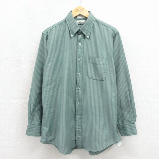 エルエルビーン 90s 長袖シャツ ストライプ グリーン メンズXL相当 | 古着