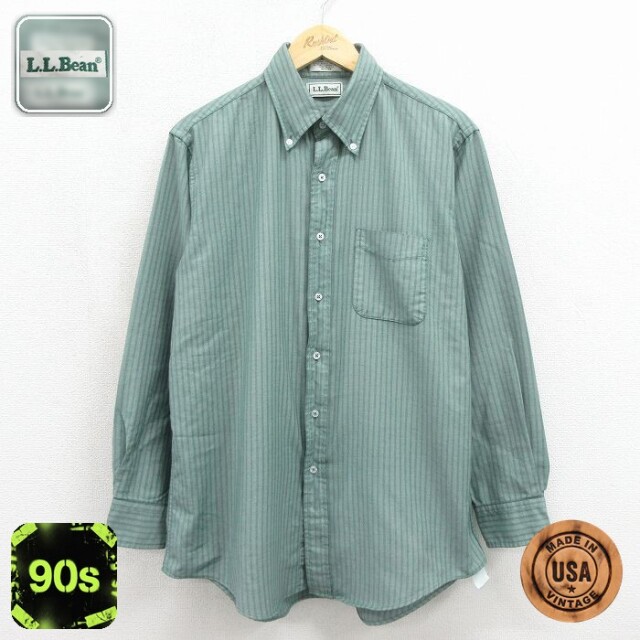 【20%OFF】エルエルビーン 90s 長袖シャツ ストライプ グリーン メンズXL相当 | 古着