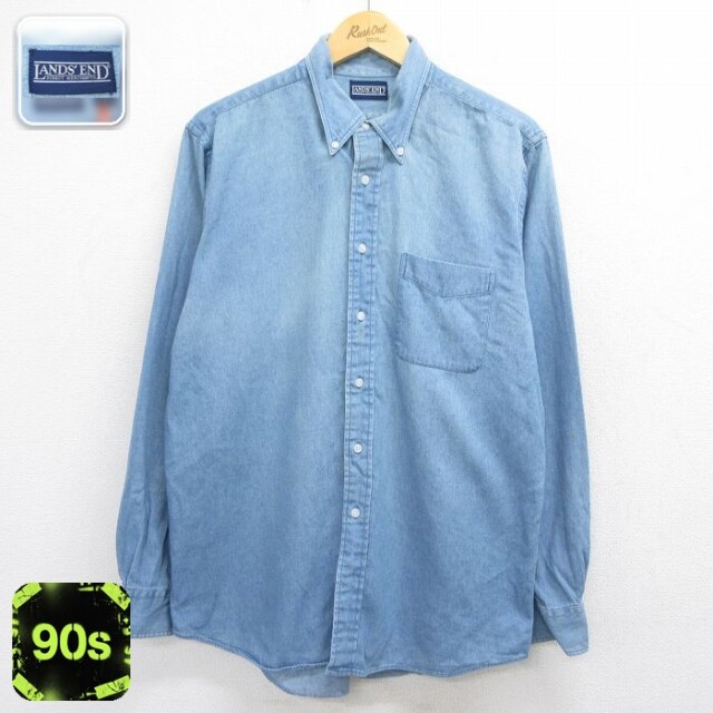 【20%OFF】ランズエンド 90s 長袖シャツ ネイビー メンズL相当 | 古着