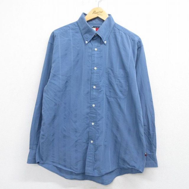 トミーヒルフィガー 90s 長袖シャツ ストライプ ライトブルー XL | 古着