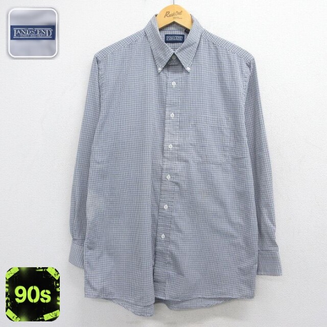 【20%OFF】ランズエンド 90s 長袖シャツ チェック ネイビー メンズL相当 | 古着