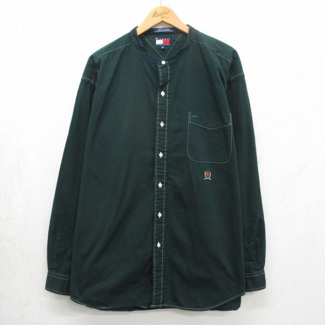 トミーヒルフィガー 90s 長袖シャツ ワンポイントロゴ グリーン メンズXL相当 | 古着