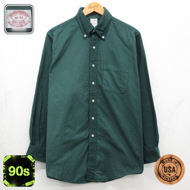【20%OFF】ブルックスブラザーズ 90s 長袖シャツ ストライプ グリーン メンズXL相当 | 古着