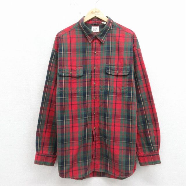 ギャップ 00s 長袖シャツ チェック レッド メンズXL相当 | 古着