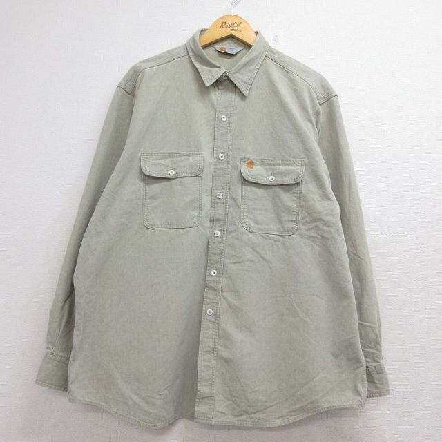 カーハート 80s 長袖シャツ ワンポイントロゴ ベージュ メンズXL相当 | 古着