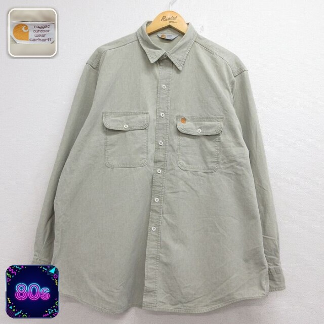 【20%OFF】カーハート 80s 長袖シャツ ワンポイントロゴ ベージュ メンズXL相当 | 古着
