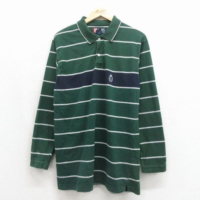 ラルフローレン 90s 長袖ポロシャツ ワンポイントロゴ グリーンボーダー メンズM相当 | 古着