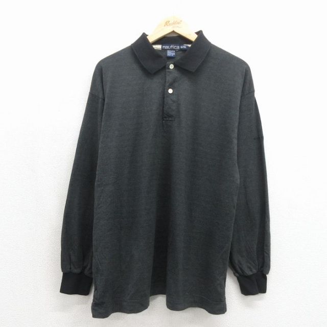 ノーティカ 90s 長袖ポロシャツ ワンポイントロゴ ブラック メンズL相当 | 古着