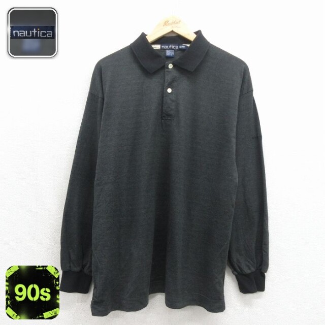 【20%OFF】ノーティカ 90s 長袖ポロシャツ ワンポイントロゴ ブラック メンズL相当 | 古着