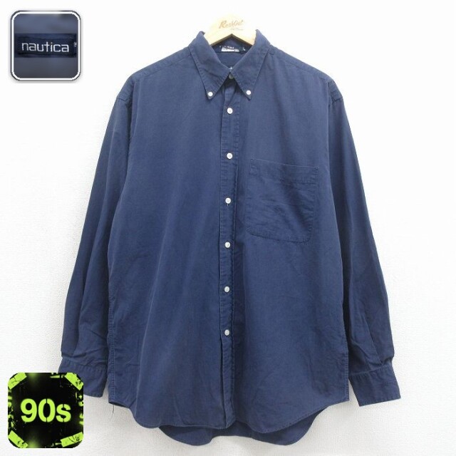 【20%OFF】ノーティカ 90s 長袖シャツ ワンポイントロゴ ネイビー メンズL相当 | 古着