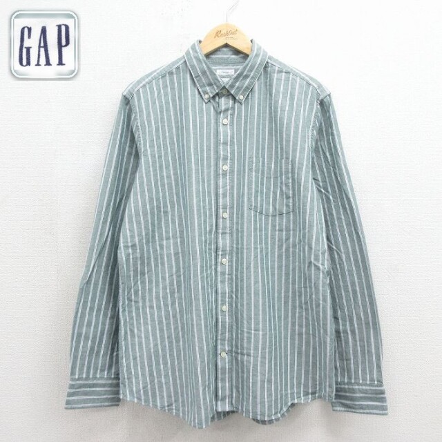 【20%OFF】ギャップ 長袖シャツ ストライプ グリーン メンズXL相当 | 古着