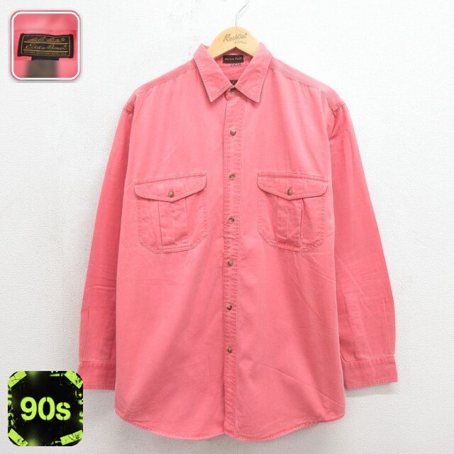 【20%OFF】エディーバウアー 90s 長袖シャツ ピンク メンズL相当 | 古着