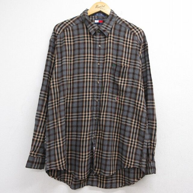 トミーヒルフィガー 90s 長袖シャツ ワンポイントロゴ グレーチェック メンズXL相当 | 古着