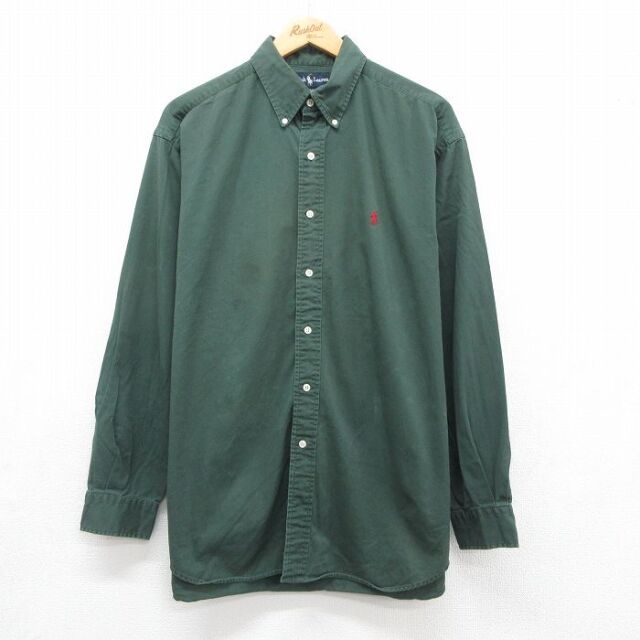 ラルフローレン 90s 長袖シャツ ワンポイントロゴ グリーン メンズXL相当 | 古着