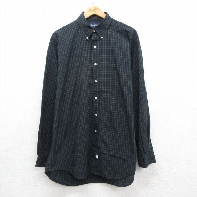 ラルフローレン 90s 長袖シャツ ワンポイントロゴ ネイビーチェック メンズXL相当 | 古着