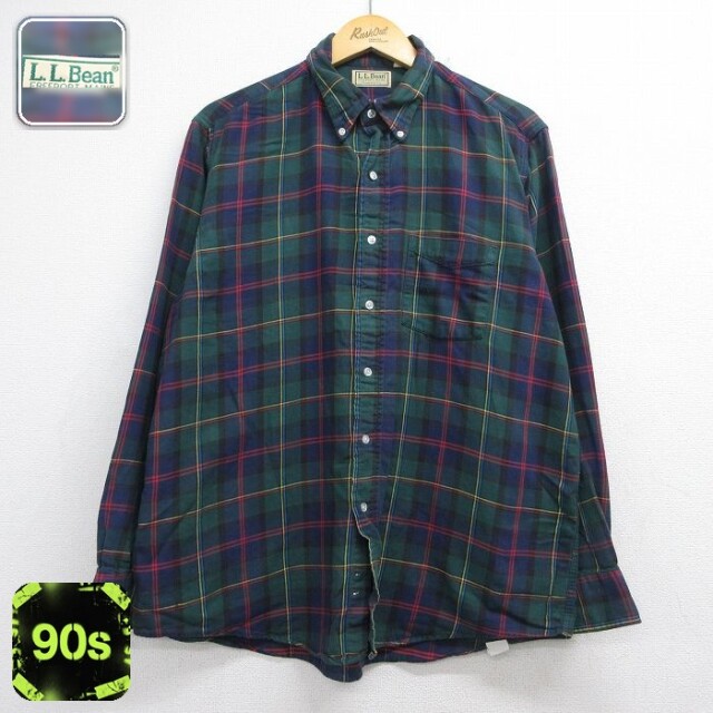 エルエルビーン 90s 長袖シャツ グリーンチェック メンズXL相当 | 古着