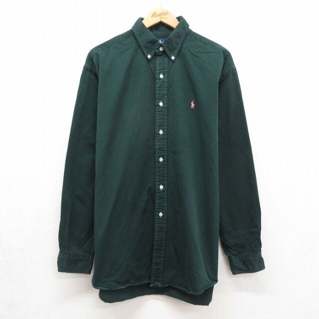 ラルフローレン 90s 長袖シャツ ワンポイントロゴ グリーン メンズXL相当 | 古着