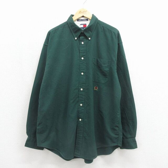 トミーヒルフィガー 90s 長袖シャツ ワンポイントロゴ グリーン メンズXL相当 | 古着