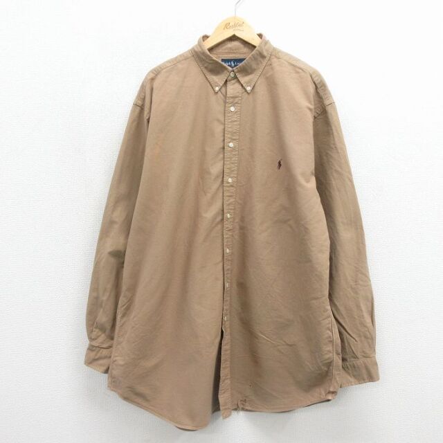 ラルフローレン 90s 長袖シャツ ワンポイントロゴ ブラウン メンズXL相当 | 古着