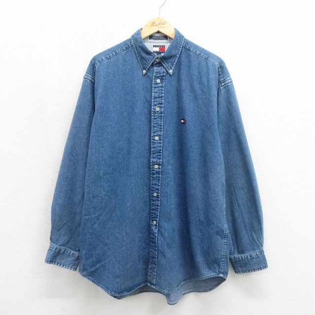 トミーヒルフィガー 90s 長袖シャツ ワンポイントロゴ ネイビー メンズXL相当 | 古着