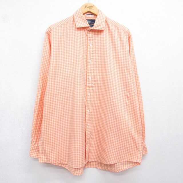 ラルフローレン 90s 長袖シャツ ギンガムチェック オレンジ メンズXL相当 | 古着