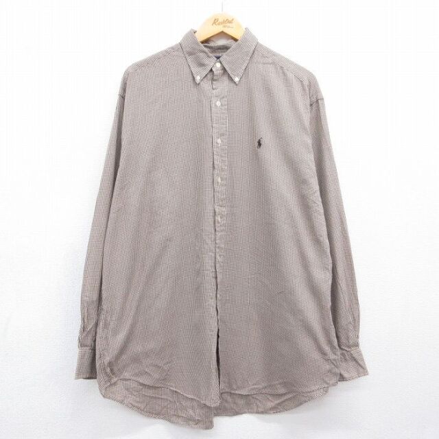 ラルフローレン 90s 長袖シャツ ワンポイントロゴ ブラウンチェック メンズXL相当 | 古着