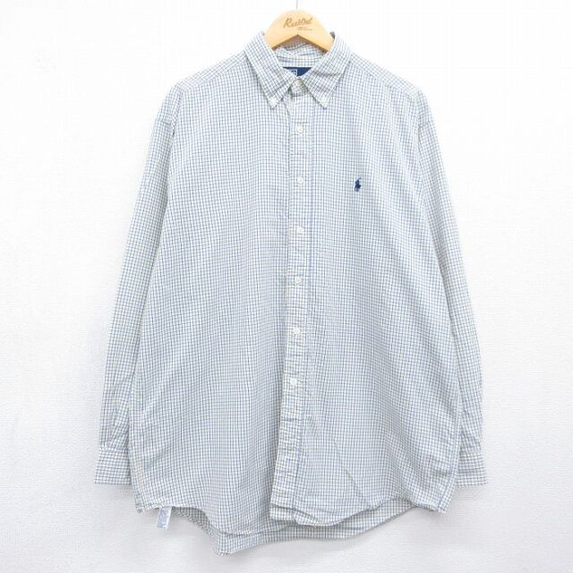 ラルフローレン 90s 長袖シャツ ワンポイントロゴ ブルーチェック メンズXL相当 | 古着