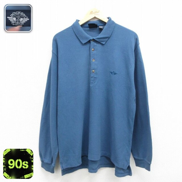 ドッカーズ 90s 長袖ポロシャツ ワンポイントロゴ ネイビー メンズL相当 | 古着