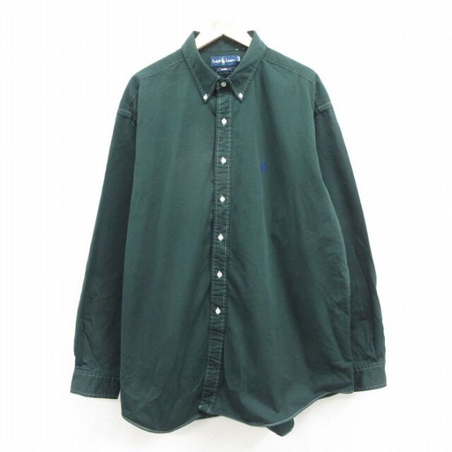 ラルフローレン 90s 長袖シャツ ワンポイントロゴ グリーン メンズXL相当 | 古着