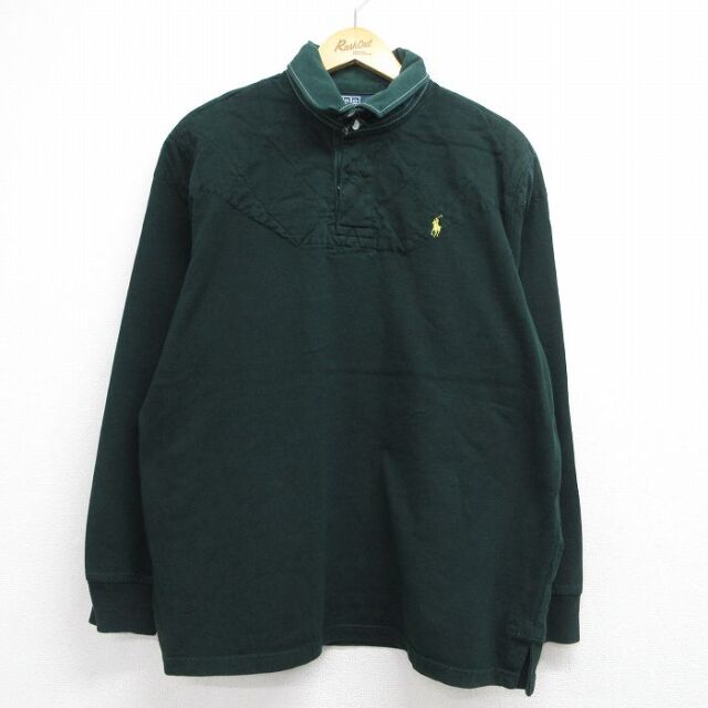 ラルフローレン 90s 長袖ラガーシャツ ワンポイントロゴ グリーン メンズXL相当 | 古着