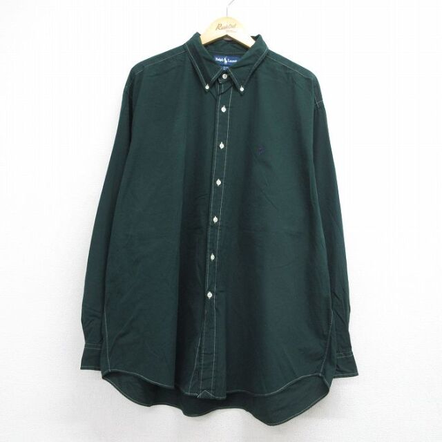 ラルフローレン 90s 長袖シャツ ワンポイントロゴ グリーン メンズXL相当 | 古着