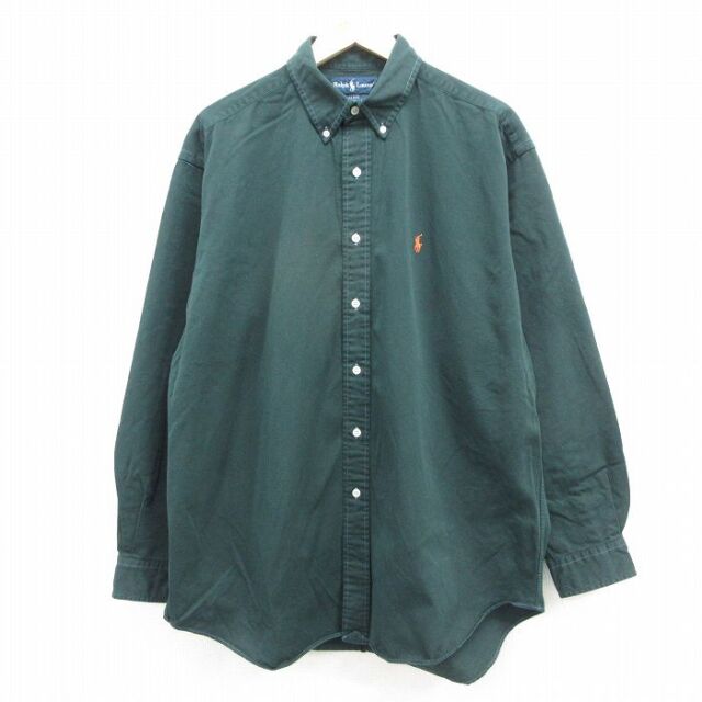 ラルフローレン 90s 長袖シャツ ワンポイントロゴ グリーン メンズXL相当 | 古着